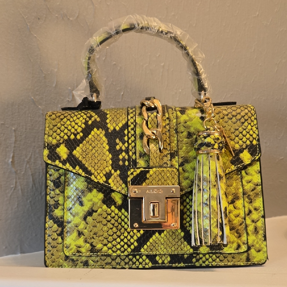 Aldo Green And Black Snake Print Mini Bag